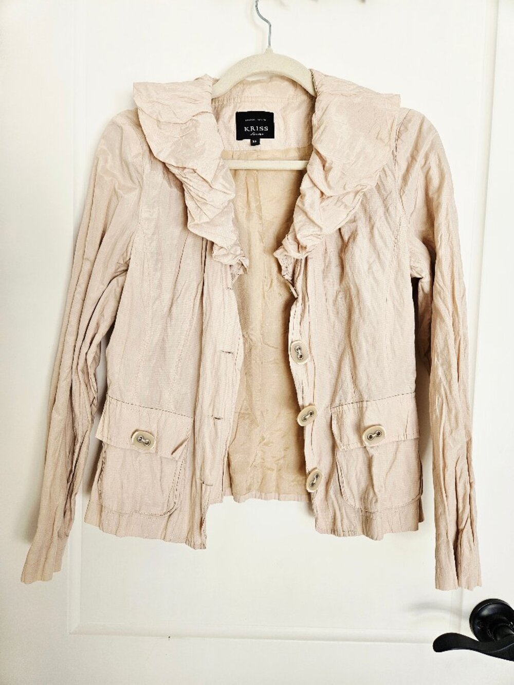 Kriss light beige ruffled blazer 3/4 sleeves, 38